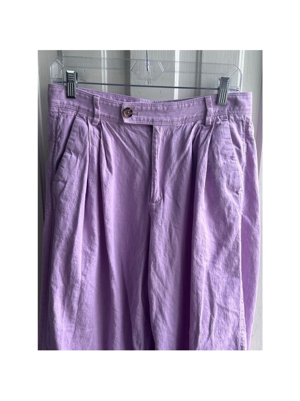 Banana Republic Linen-Blend Wide-Leg Pleated Trouser Pink Lavender - Picture 3 of 8